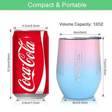Wine Tumbler Glasses, Arteesol Coffee Tumbler with Lids Insulated Wine Glass Stainless Steel Multi Pack/Color12oz Double Wall Vacuum Unbreakable Cups for Wine/Coffee/Drinks/Champagne/Cocktails