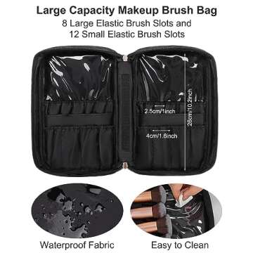 Makeup Brush Bag, Makeup Brush Organizer Cosmetic Bags Makeup Artist Case with Belt Strap Holder Multi functional Cosmetic Bag Makeup Handbag for Travel & Home Gift (Black)