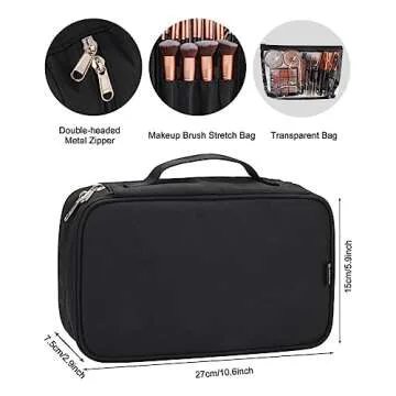 Makeup Brush Bag, Makeup Brush Organizer Cosmetic Bags Makeup Artist Case with Belt Strap Holder Multi functional Cosmetic Bag Makeup Handbag for Travel & Home Gift (Black)