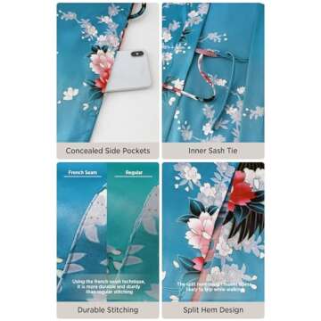 BABEYOND Women's Kimono Robe Long Satin Silky Robes with Peacock and Blossoms Printed Kimono Nightgown