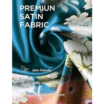 BABEYOND Women's Kimono Robe Long Satin Silky Robes with Peacock and Blossoms Printed Kimono Nightgown