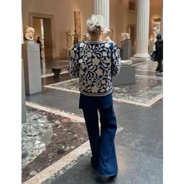 COZYPOIN Women's Floral Quilted Jacket Short Front Open Print Long Sleeve Lightweight Coat(Blue-L)