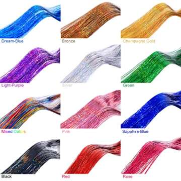 Hair Tinsel Kit with Tools and Instruction Easy to Use 12 Colors 2400 Strands 48 Inches Tinsel Hair ...