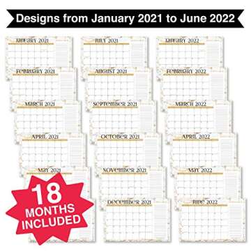Gold Marble 2021-2022 Desk Calendar, Large Monthly Wall Planner, 18 Month Academic Desktop Calendar ...