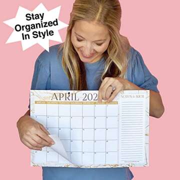 Gold Marble 2021-2022 Desk Calendar, Large Monthly Wall Planner, 18 Month Academic Desktop Calendar or Fridge Planning Blotter Pad, White Notes Section for Teacher, Family or Business Office 11x17"