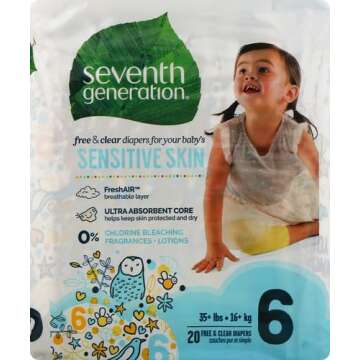 Seventh Generation Baby Diapers for Sensitive Skin, Animal Prints, Size 6, 20 Count