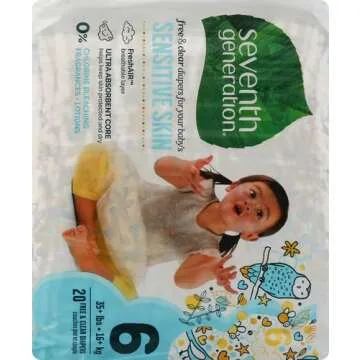 Seventh Generation Baby Diapers for Sensitive Skin, Animal Prints, Size 6, 20 Count