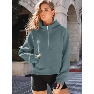 AUTOMET Womens Hoodies Half Zip Sweatshirts Fleece Jackets Tops Oversized Pullover Fall Outfits 2024 Winter Fashion Clothes Green L