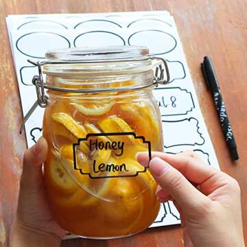 Nardo Visgo Clear Sticker Labels with Black Border for Jars,Free Black Marker,Decorative Transparent Removable Waterproof Name Tags for Storage Bins,Glass Bottles,Food Container or Craft,138pcs