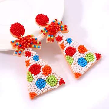 Boderier Birthday Earrings Beaded Happy Birthday Cake Drop Dangle Earrings Handmade Statement Birthd...