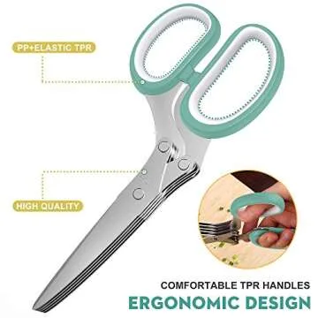Updated 2024 Herb Scissors Set - Cool Kitchen Gadgets for Cutting Fresh Garden Herbs - Herb Cutter Shears with 5 Blades and Cover, Sharp and Anti-rust Stainless Steel, Dishwasher Safe (Blue-White)