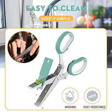 Updated 2024 Herb Scissors Set - Cool Kitchen Gadgets for Cutting Fresh Garden Herbs - Herb Cutter Shears with 5 Blades and Cover, Sharp and Anti-rust Stainless Steel, Dishwasher Safe (Blue-White)