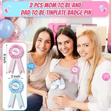 107 PCS Gender Reveal Party Favors with Mom Dad to Be Pins Team Boy Girl Stickers Bracelets Photo Pr...