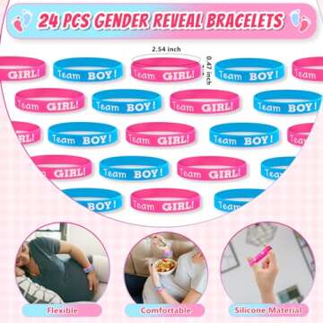 107 PCS Gender Reveal Party Favors with Mom Dad to Be Pins Team Boy Girl Stickers Bracelets Photo Prop Baby Gender Reveal Games Gender Reveal Ideas Gender Reveal Party Supplies Decorations