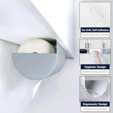 Dogorow Paper Towel Holder - Under Cabinet Paper Towel Holder for Kitchen, Bathroom - One Hand Operation, Space Saving Design - Paper Towel Rack, Self-Adhesive, No Drill Mounting (Gray)