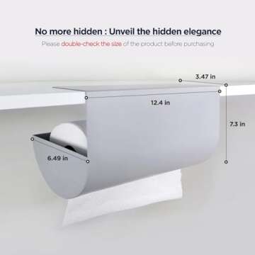 Dogorow Paper Towel Holder - Under Cabinet Paper Towel Holder for Kitchen, Bathroom - One Hand Operation, Space Saving Design - Paper Towel Rack, Self-Adhesive, No Drill Mounting (Gray)