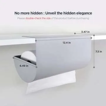 Dogorow Paper Towel Holder - Under Cabinet Paper Towel Holder for Kitchen, Bathroom - One Hand Operation, Space Saving Design - Paper Towel Rack, Self-Adhesive, No Drill Mounting (Gray)