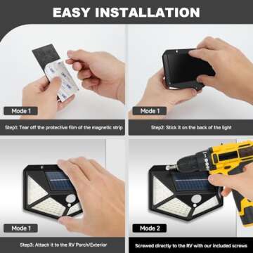EJYTRVT Solar RV Porch Light - Magnetic Installation, Motion Activated Sensor Light, Camper Exterior LED Lighting, RV Awning Lights for RVs, Trailers, Campers, 5th Wheels, 2 Pack