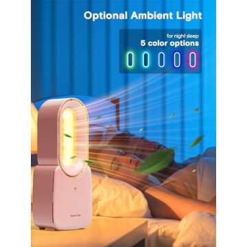 let'me Desk Fan, 11.8 Inch Bladeless Fan Mini Office Fan 4 Speeds with 5-Colors Ambient Light, USB Table Fan Small Quiet for Home, Bedroom,Dorm