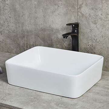 Ufaucet 19"x15" Bathroom Sink Modern White Rectangular Ceramic Countertop Bathroom Vanity Vessel Sin...