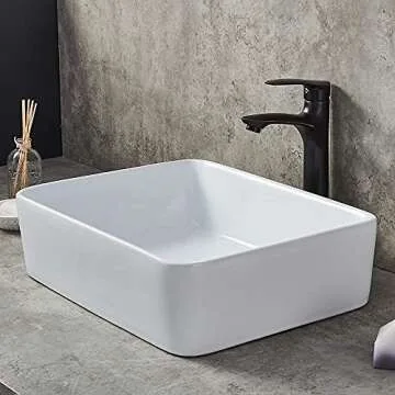 Ufaucet Modern White Rectangular Vessel Bathroom Sink