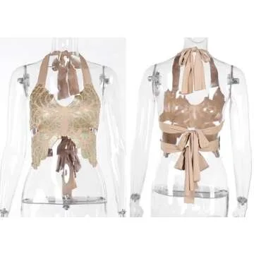 Stylish JUMISEE Gold Glitter Butterfly Crop Top for Festivals