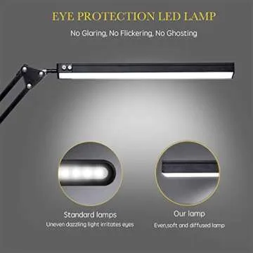 LED Desk Lamp, Adjustable Swing Arm Lamp with Clamp, Eye-Caring Reading Light, 10 Brightness Levels, 3 Lighting Modes, Memory Function Lamps for Home Office Adapter (Black)