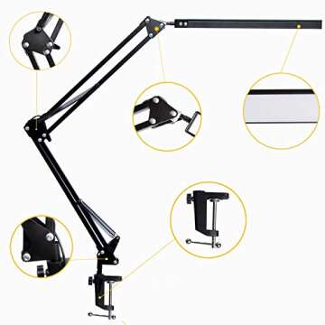 LED Desk Lamp, Adjustable Swing Arm Lamp with Clamp, Eye-Caring Reading Light, 10 Brightness Levels, 3 Lighting Modes, Memory Function Lamps for Home Office Adapter (Black)