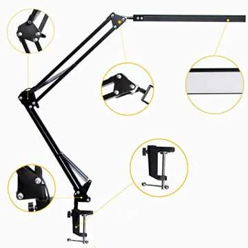 LED Desk Lamp, Adjustable Swing Arm Lamp with Clamp, Eye-Caring Reading Light, 10 Brightness Levels, 3 Lighting Modes, Memory Function Lamps for Home Office Adapter (Black)