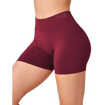 YEOREO Workout Scrunch Shorts Women V Back Gym Shorts Butt Lifting Liz High Waisted Seamless Shorts Wine Red S
