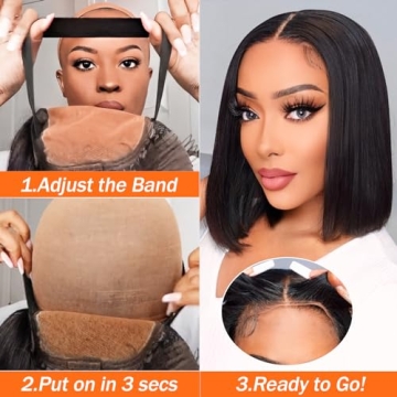 AISI Bob Wig Human Hair Glueless Pre Plucked 8 Inch