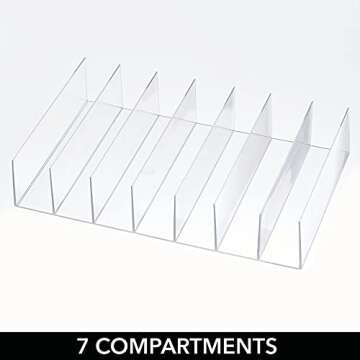 mDesign Plastic Divided Clutch Organizer for Closets, Bedrooms, Dressers - Closet Shelf Storage Solution for Purses, Wallets, Bill Folds, and Accessories, 7 Sections, Lumiere Collection, 2 Pack, Clear