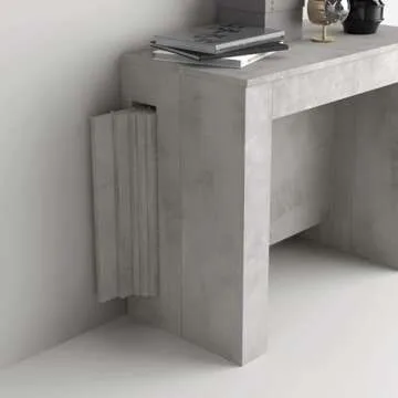 Mobili Fiver, Easy, Extendable Console Table with Extension Leaves Holder, 17,7(120,1) x35,4 in, Concrete Effect, Grey, for 4-12 People, Space-Saving Dining Table, Italian Furniture