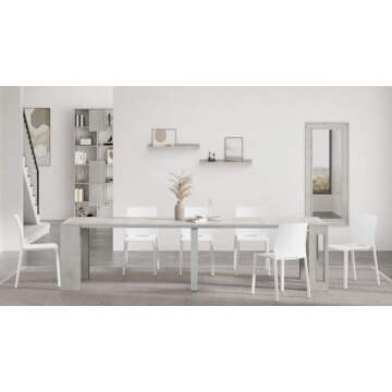 Mobili Fiver, Easy, Extendable Console Table with Extension Leaves Holder, 17,7(120,1) x35,4 in, Concrete Effect, Grey, for 4-12 People, Space-Saving Dining Table, Italian Furniture