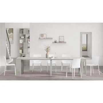 Mobili Fiver, Easy, Extendable Console Table with Extension Leaves Holder, 17,7(120,1) x35,4 in, Concrete Effect, Grey, for 4-12 People, Space-Saving Dining Table, Italian Furniture