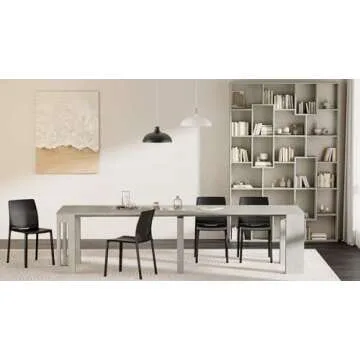 Mobili Fiver, Easy, Extendable Console Table with Extension Leaves Holder, 17,7(120,1) x35,4 in, Concrete Effect, Grey, for 4-12 People, Space-Saving Dining Table, Italian Furniture