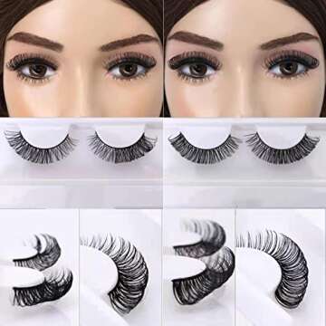 3d Fluffy Russian Strip Lashes, D Curl Lash Strips, Natural False Lashes Mink, Fluffy Eyelashes Mink, Natural Wispies Mink Eyelashes, Wispy Fake Lashes, Faux Mink Eyelashes Natural Look(6 Pairs)