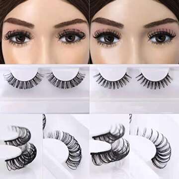3d Fluffy Russian Strip Lashes, D Curl Lash Strips, Natural False Lashes Mink, Fluffy Eyelashes Mink, Natural Wispies Mink Eyelashes, Wispy Fake Lashes, Faux Mink Eyelashes Natural Look(6 Pairs)