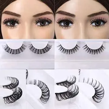 3d Fluffy Russian Strip Lashes, D Curl Lash Strips, Natural False Lashes Mink, Fluffy Eyelashes Mink, Natural Wispies Mink Eyelashes, Wispy Fake Lashes, Faux Mink Eyelashes Natural Look(6 Pairs)
