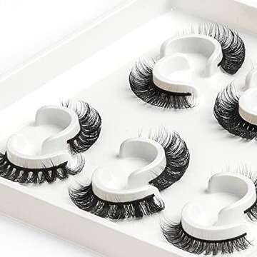 3d Fluffy Russian Strip Lashes, D Curl Lash Strips, Natural False Lashes Mink, Fluffy Eyelashes Mink, Natural Wispies Mink Eyelashes, Wispy Fake Lashes, Faux Mink Eyelashes Natural Look(6 Pairs)