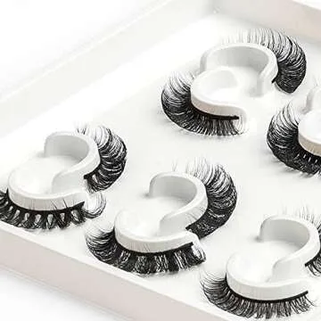 3d Fluffy Russian Strip Lashes, D Curl Lash Strips, Natural False Lashes Mink, Fluffy Eyelashes Mink, Natural Wispies Mink Eyelashes, Wispy Fake Lashes, Faux Mink Eyelashes Natural Look(6 Pairs)