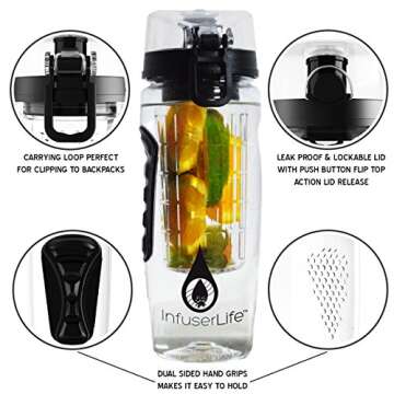 InfuserLife Water Bottle - Best Infuser Water Bottle - Leakproof - Add Your Favorite Fruits or Vegetables to ramp up Your Daily Water Intake! Large 32 oz. - Easy to Use Design - Aids in Weight Loss