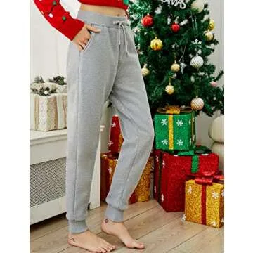 Yeokou Women's Sherpa Lined Winter Sweatpants in Light Grey