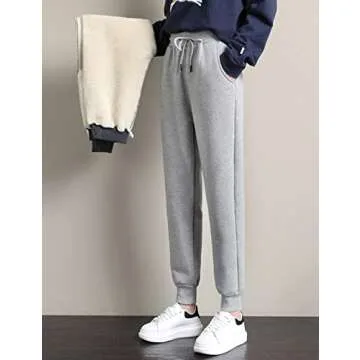 Yeokou Women's Sherpa Lined Winter Sweatpants in Light Grey