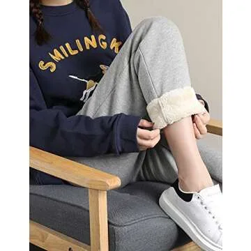 Yeokou Women's Sherpa Lined Winter Sweatpants in Light Grey