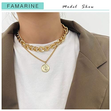 FAMARINE Gold Choker Chain Necklace for Women and Men