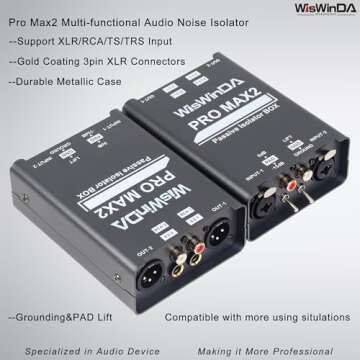 WisWinDa Pro Max2 2Channels XLR/RCA/TS/TRS Passive Hum Eliminator Box for Audio Equipments Ground Lo...