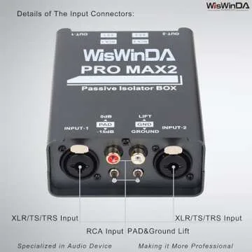 WisWinDa Pro Max2 2Channels XLR/RCA/TS/TRS Passive Hum Eliminator Box for Audio Equipments Ground Loop Isolator Noise Filter for Different Audio Systems Using (WDISO-Pro Max2)