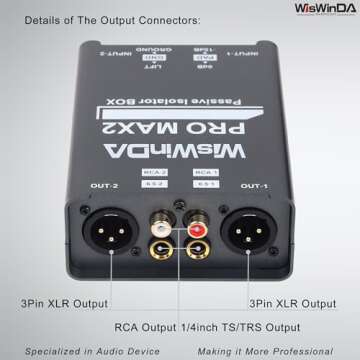 WisWinDa Pro Max2 2Channels XLR/RCA/TS/TRS Passive Hum Eliminator Box for Audio Equipments Ground Loop Isolator Noise Filter for Different Audio Systems Using (WDISO-Pro Max2)