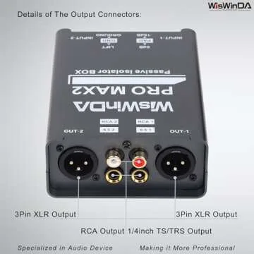 WisWinDa Pro Max2 2Channels XLR/RCA/TS/TRS Passive Hum Eliminator Box for Audio Equipments Ground Loop Isolator Noise Filter for Different Audio Systems Using (WDISO-Pro Max2)